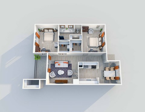 Floor plan for 2 beds, 1 bath, 954 sqft